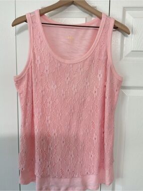 Kim Gravel Pink Lace Overlay Tank Top - Women